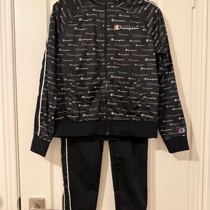 Champion Black Allover Logo Track Jacket and Pants